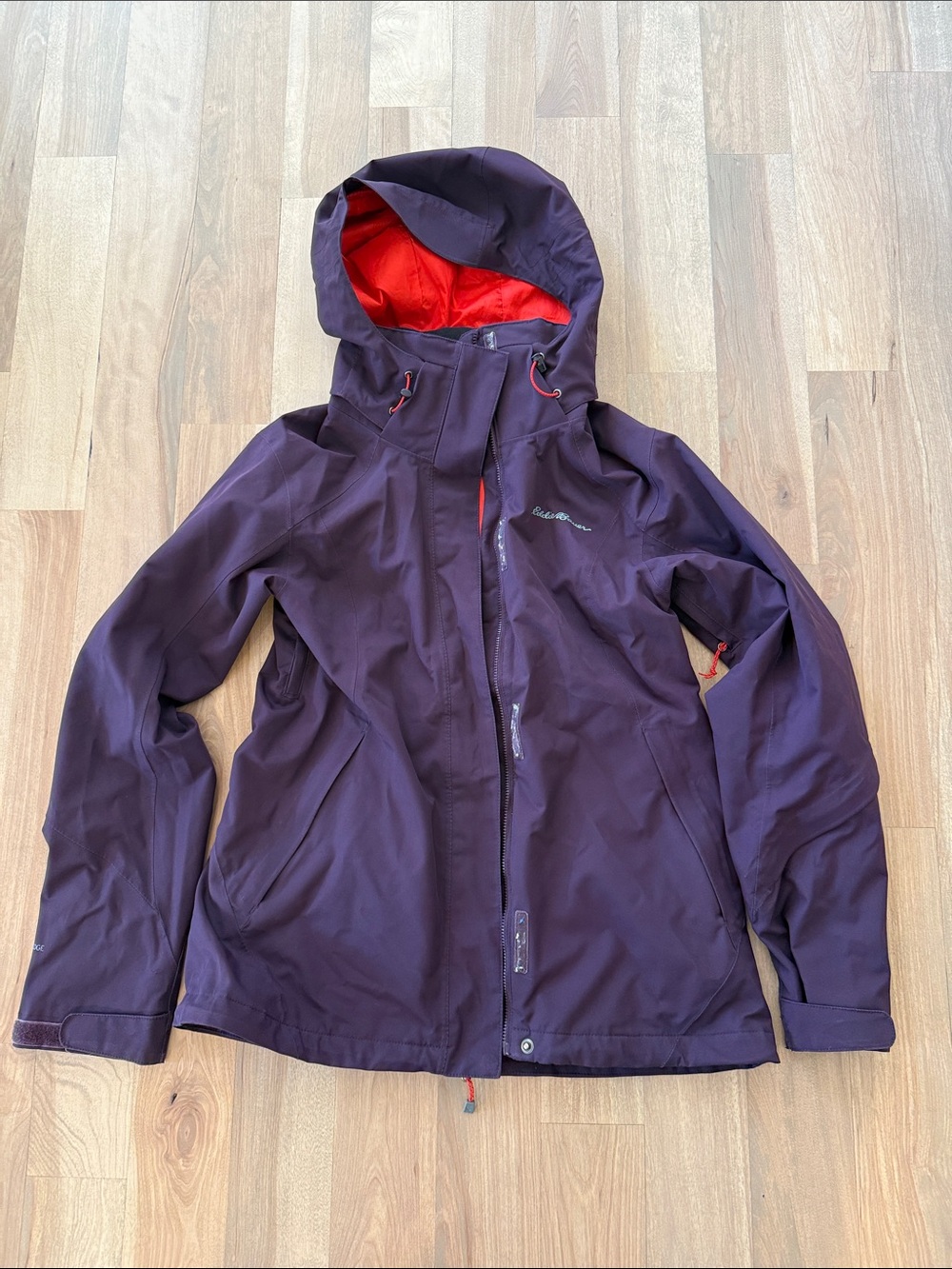Eddie Bauer Plum Hooded Ski Jacket with Red Interior